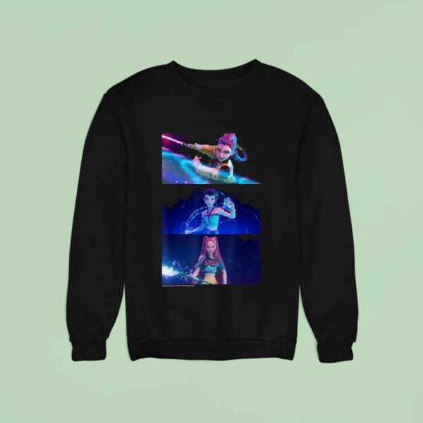 Kpop Demon Hunters Rumi Mira And Zoey Wielding Weapons Sweatshirt
