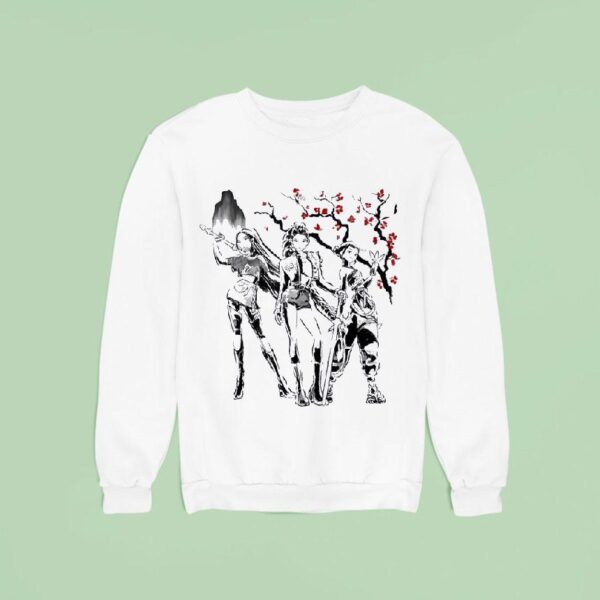 Rumi Mira And Zoey Of Huntr X From Kpop Demon Hunters In Japanese Sumi E Style Sweatshirt