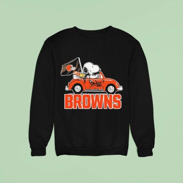 Snoopy And Woodstock Driving Car Cleveland Browns Sweatshirt