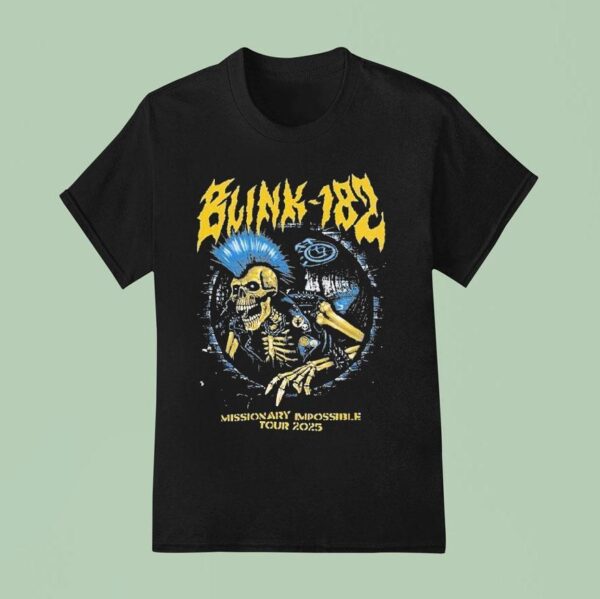 Blink Missionary Impossible Tour Road Skeleton Punk Rock T Shirt