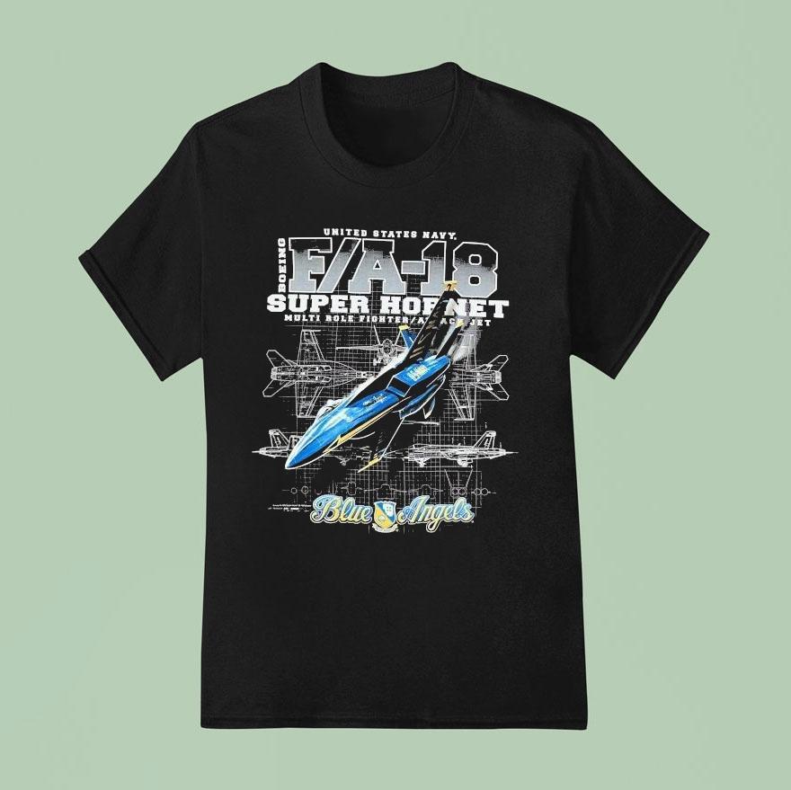Blue Angels Us Navy F A Super Hornet Multi Role Fighter Attack Jet Schematic Naval Aviation The Flight Deck T Shirt