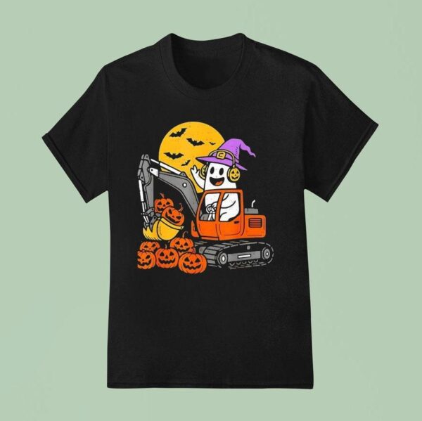 Ghost Excavator Construction Halloween T Shirt