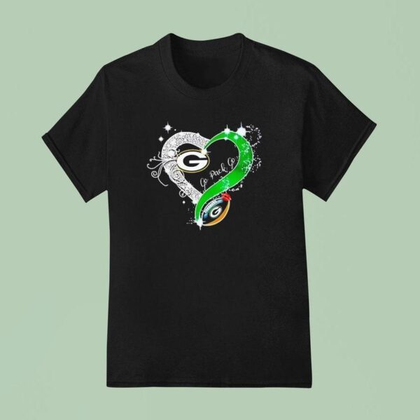 Green Bay Packers Go Pack Go Diamond Heart T Shirt