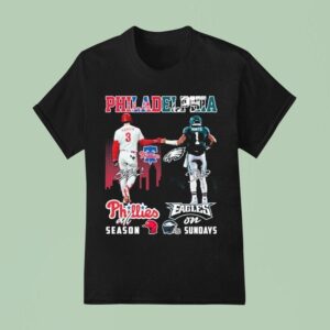 Jalen Hurts And Bryce Harper Philadelphia Eagles On Sundays Philadelphia Phillies All Season Signatures T Shirt