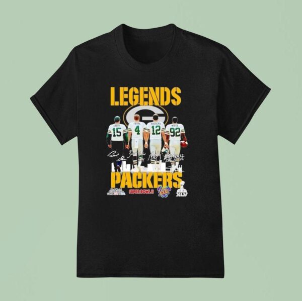 Legends Starr Favre Rodgers White Green Bay Packers City Syline Super Bowl T Shirt