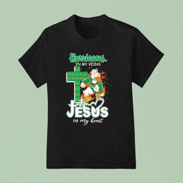 Miami Hurricanes In My Veins Jesus In My Hear T Shirt