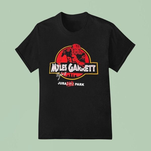 Myles Garrett Cleveland Browns Signature Jurasack Park Style Jurassic Park Logo T Shirt