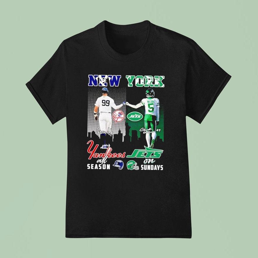 New York City Skyline Aaron New York Yankees All Season And Wilson New York Jets On Sundays Signatures T Shirt