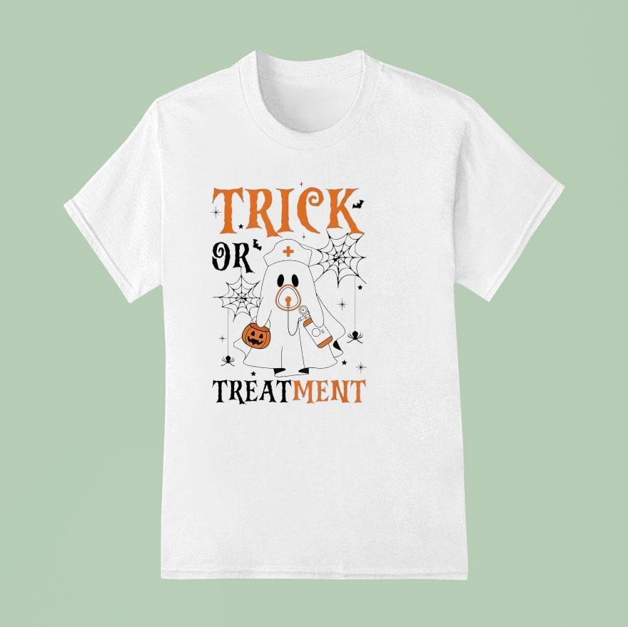 Nurse Ghost Trick Or Treatment Halloween T Shirt
