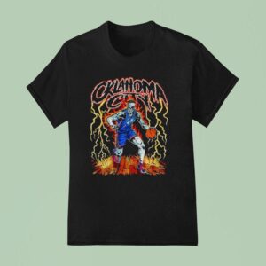 Oklahoma City Skeleton Dribbling Basketball On Burning Cour T Shirt