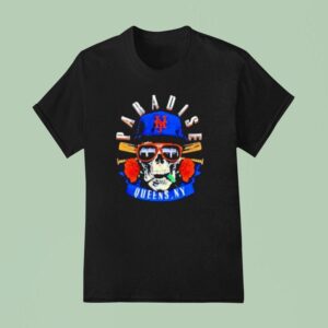 Paradise Queens Ny Baseball Skull Sunglasses Rose T Shirt