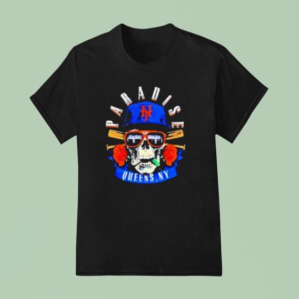 Paradise Queens Ny Baseball Skull Sunglasses Rose T Shirt