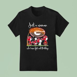 Peanuts Characters Georgia Bulldogs Just A Woman Who Loves Fall And Bulldogs T Shirt
