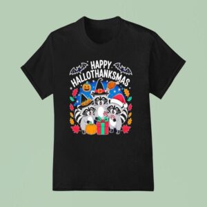 Raccoon Happy Hallothanksmas T Shirt