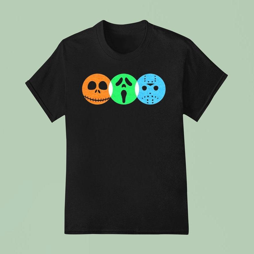 Skellington Ghostface And Voorhees Jason Masks Colors Halloween T Shirt