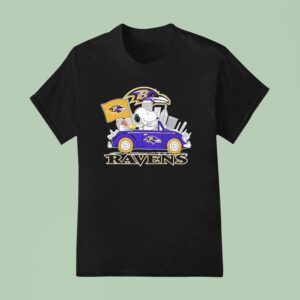 Snoopy And Woodstock Baltimore Ravens City Skyline T Shirt