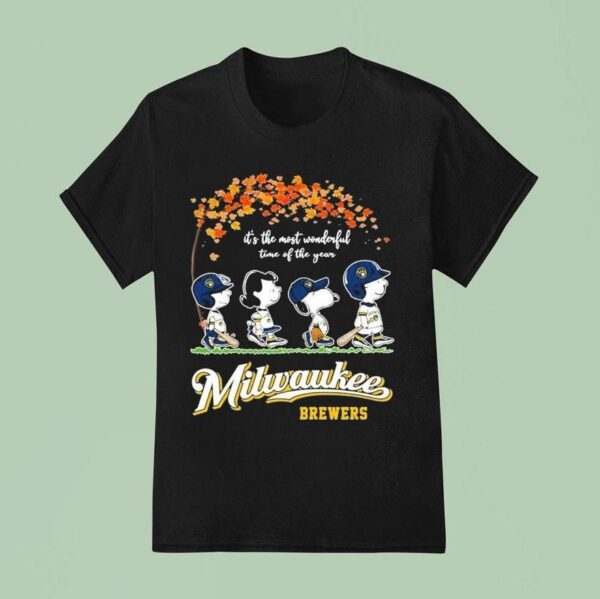 Snoopy The Peanuts Milwaukee Brewers It S The Most Wonderful Time Of The Year Walking T Shirt