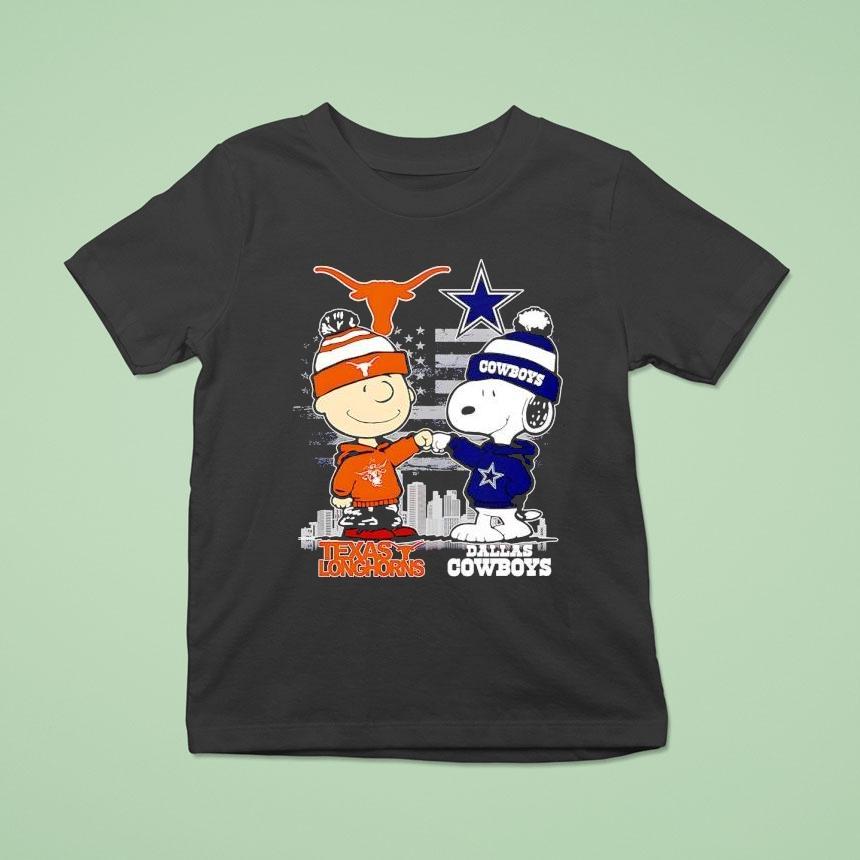 Charlie Brown Dallas Cowboys Vs Snoopy Texas Longhorns City Skyline T Shirt Charlie Brown Dallas Cowboys Vs Snoopy Texas Longhorns City Skyline T Shirt