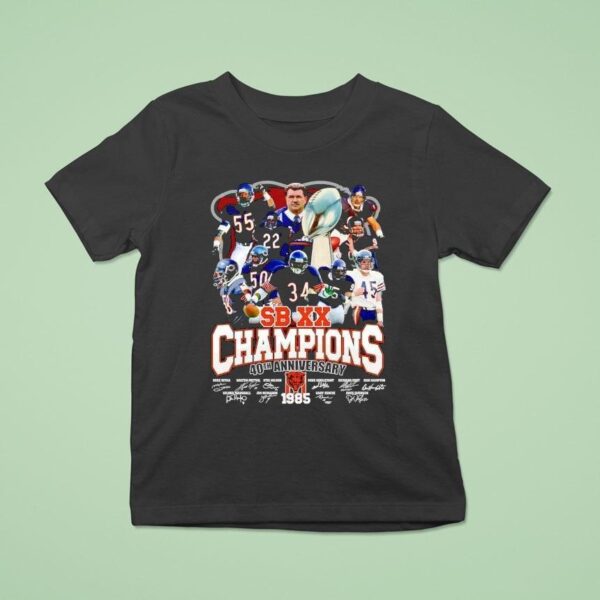 Chicago Bears Sb Xx Champions Th Anniversary Signatures T Shirt