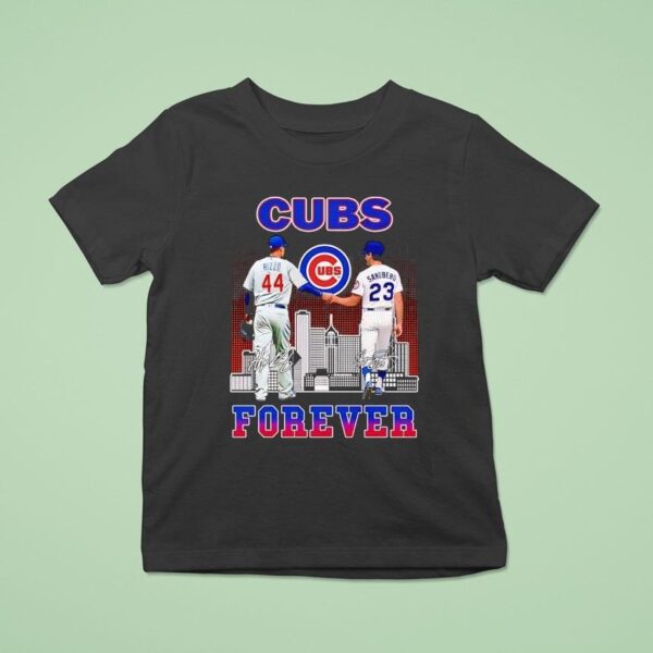 Chicago Cubs City Skyline Rizzo And Sandberg Forever Signatures T Shirt