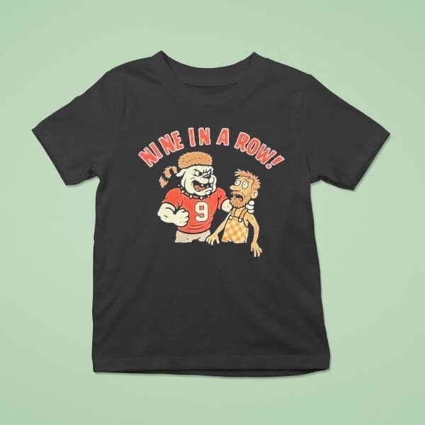 Georgia Bulldogs Nine In A Are Row Dawg On Top Good Ole Rocky Flop Masco T Shirt