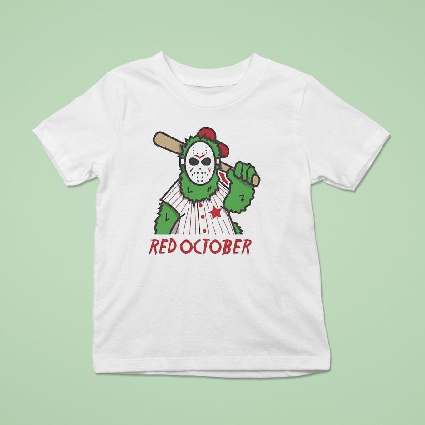 Jason Voorhees Red October Philadelphia Phillies Mascot Halloween T Shirt Jason Voorhees Red October Philadelphia Phillies Mascot Halloween T Shirt