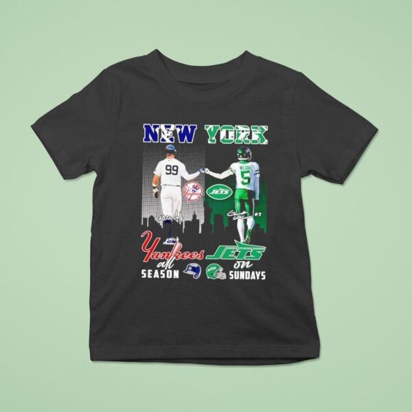 New York City Skyline Aaron New York Yankees All Season And Wilson New York Jets On Sundays Signatures T Shirt