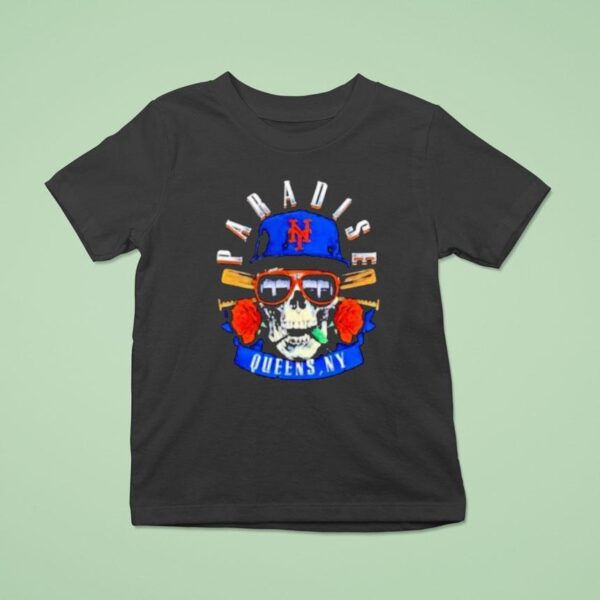 Paradise Queens Ny Baseball Skull Sunglasses Rose T Shirt