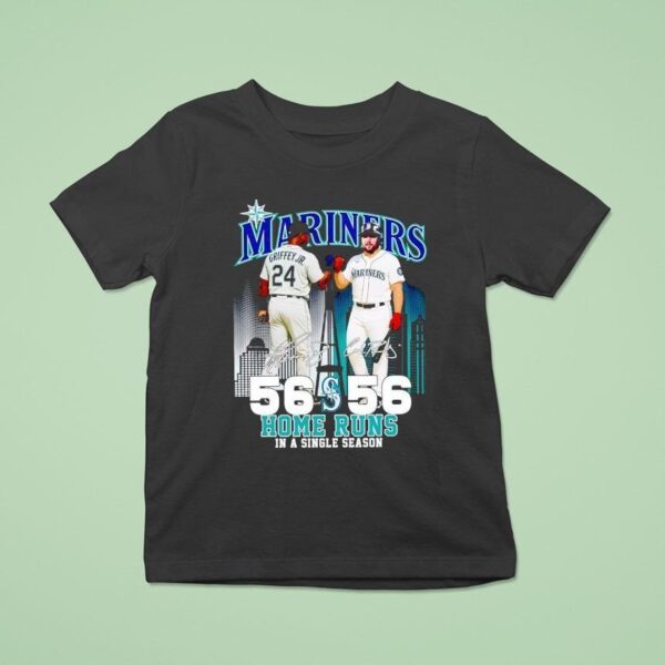 Seattle Mariners City Skyline Griffey Jr And Cal Raleigh Home Runs In A Single Season Signatures T Shirt
