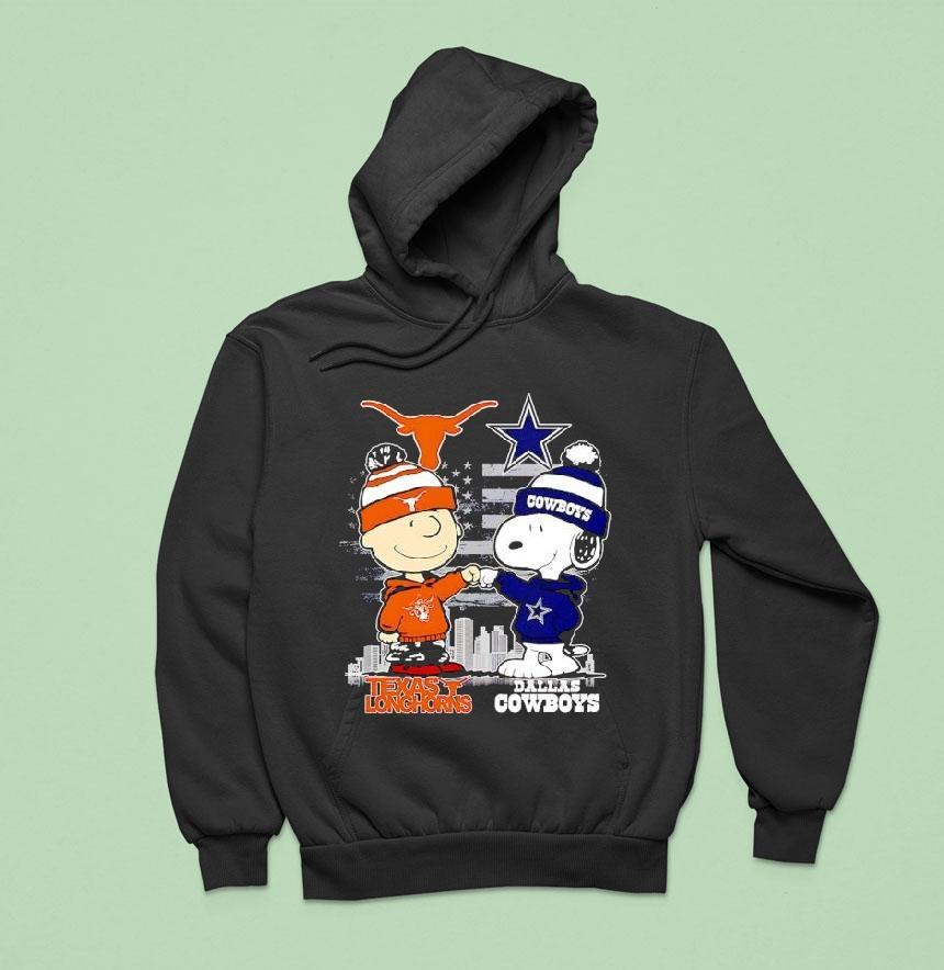 Charlie Brown Dallas Cowboys Vs Snoopy Texas Longhorns City Skyline Hoodie Charlie Brown Dallas Cowboys Vs Snoopy Texas Longhorns City Skyline Hoodie