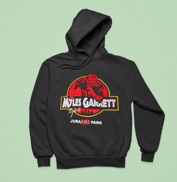 Myles Garrett Cleveland Browns Signature Jurasack Park Style Jurassic Park Logo Hoodie