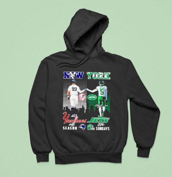 New York City Skyline Aaron New York Yankees All Season And Wilson New York Jets On Sundays Signatures Hoodie