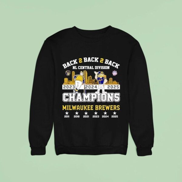 Milwaukee Brewers Back Back Back Nl Central Division Champions Sweatshirt