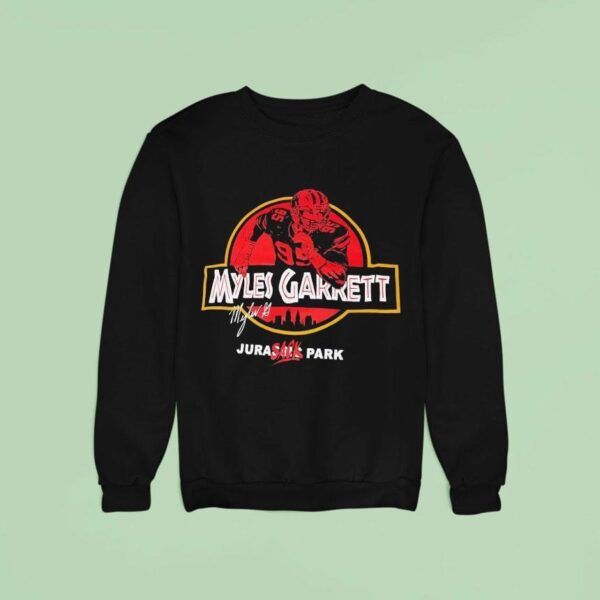 Myles Garrett Cleveland Browns Signature Jurasack Park Style Jurassic Park Logo Sweatshirt