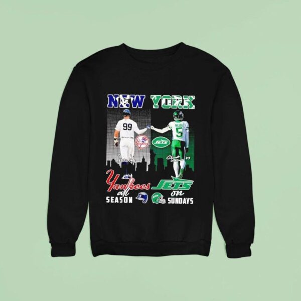 New York City Skyline Aaron New York Yankees All Season And Wilson New York Jets On Sundays Signatures Sweatshirt