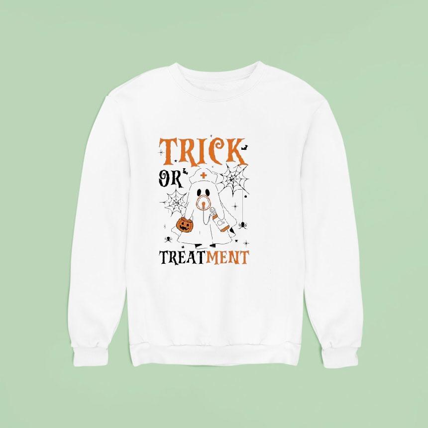 Nurse Ghost Trick Or Treatment Halloween Sweatshirt Nurse Ghost Trick Or Treatment Halloween Sweatshirt