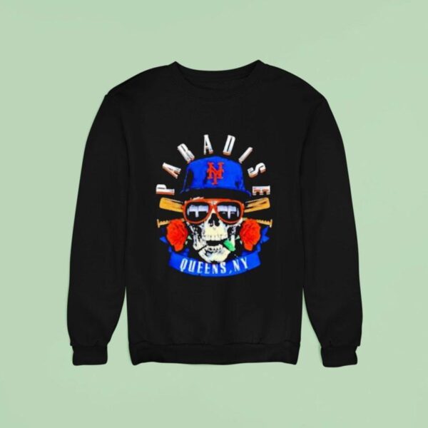 Paradise Queens Ny Baseball Skull Sunglasses Rose Sweatshirt