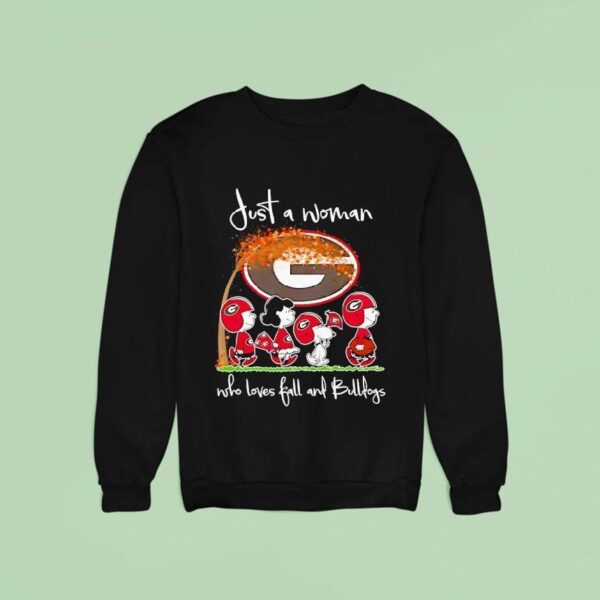 Peanuts Characters Georgia Bulldogs Just A Woman Who Loves Fall And Bulldogs Sweatshirt