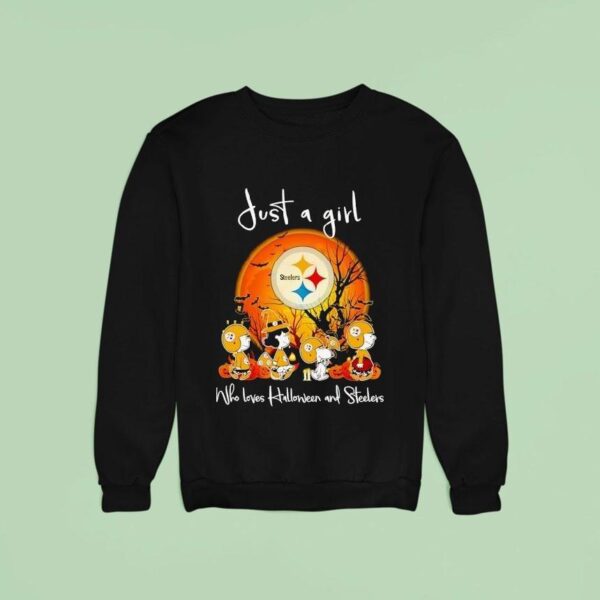 Peanuts Just A Girl Who Loves Halloween And Pittsburgh Slers Sweatshirt