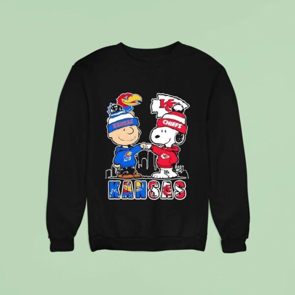 Peanuts Kansas City Jayhawk And Kansas City Chiefs Cartoon Sweatshirt