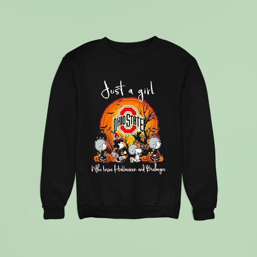 Snoopy Friends And The Peanuts Just A Girl Who Loves Halloween And Ohio State Buckeyes Halloween Sweatshirt Snoopy Friends And The Peanuts Just A Girl Who Loves Halloween And Ohio State Buckeyes Halloween Sweatshirt