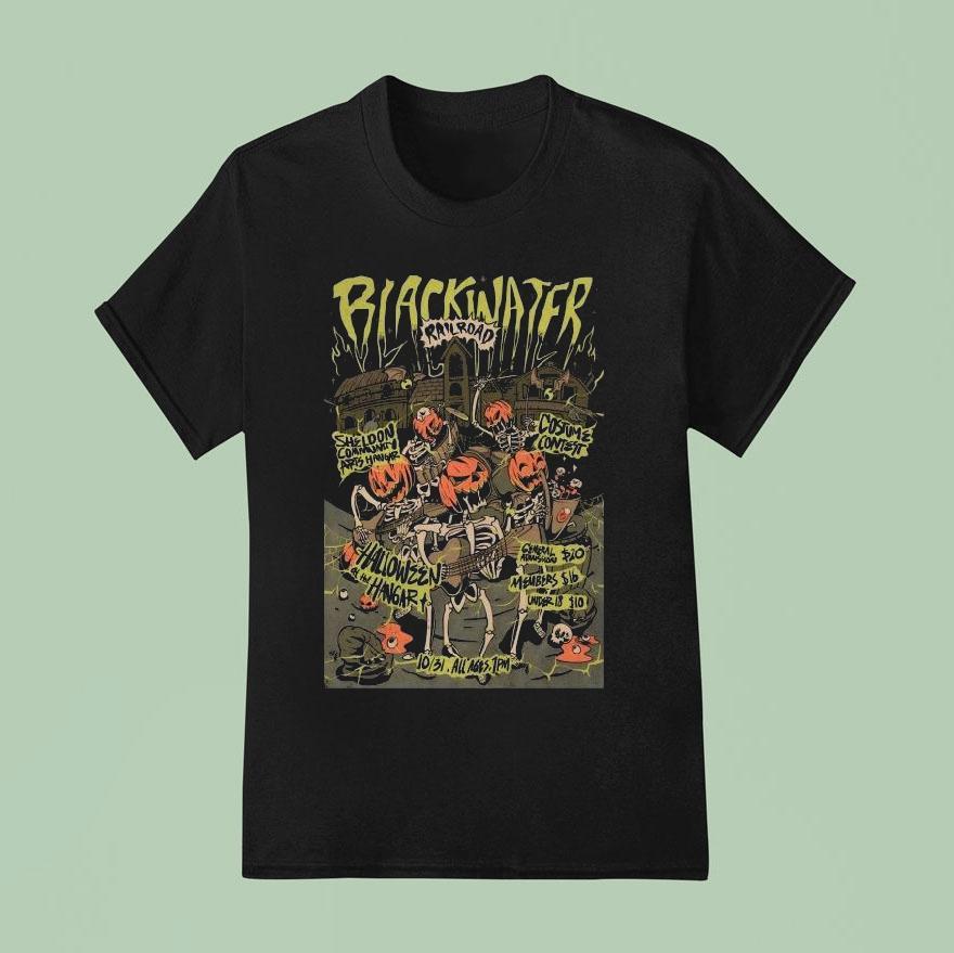 Blackwater Railroad Co Sheldon Community Arts Hangar On Oct Skeletons T Shirt