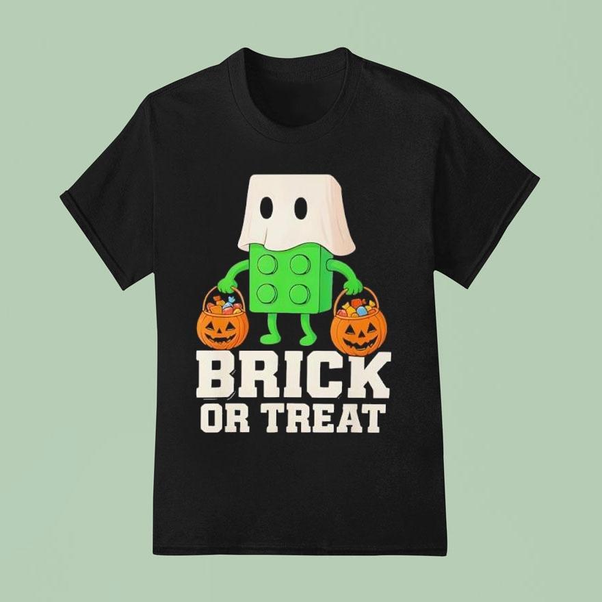 Building Bricks Halloween Brick Or Treat Ghost Builder Funny T Shirt