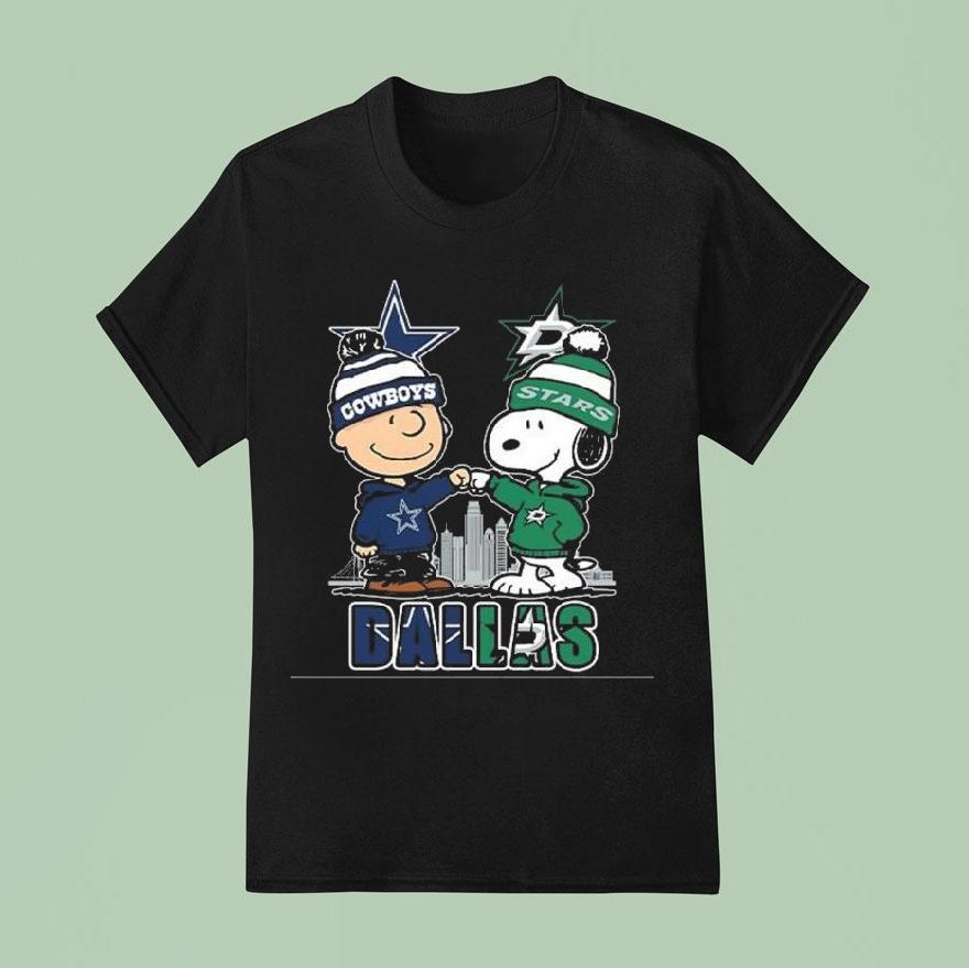 Charlie Brown Dallas Cowboys And Snoopy Dallas Stars Skyline T Shirt