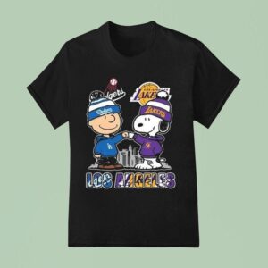 Charlie Brown Los Angeles Dodgers X Snoopy Los Angeles Lakers Skyline T Shirt