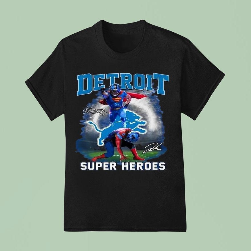 Detroit Lions Super Heroes Signatures T Shirt