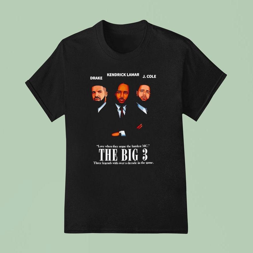 Drake Kendrick Lamar And J Cole The Big Love When They Argue The Hardest Mc T Shirt