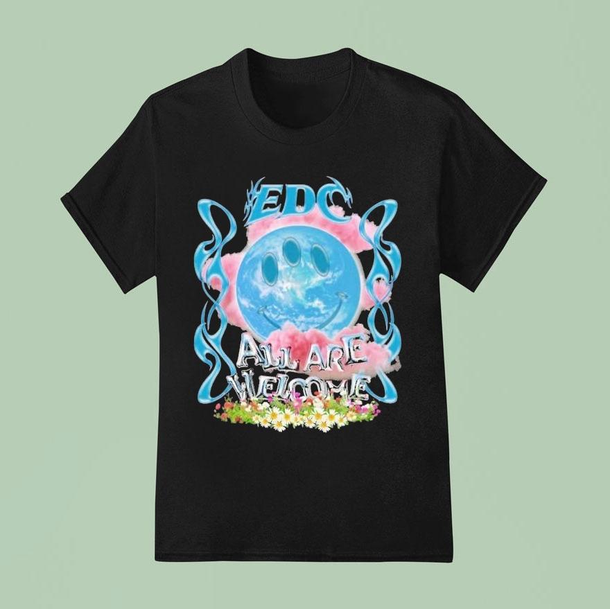 Edc All Are Welcome Smiley Earth T Shirt