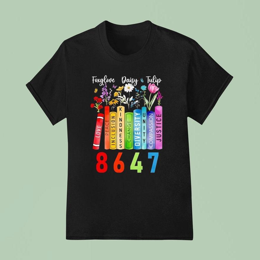 Floral Foxglove Daisy Tulip Book Lover T Shirt