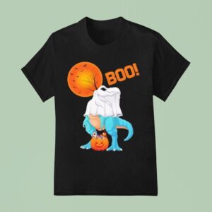 Ghost Dinosaur T Rex Funny Boo Halloween Boys Men Pumpkin T Shirt
